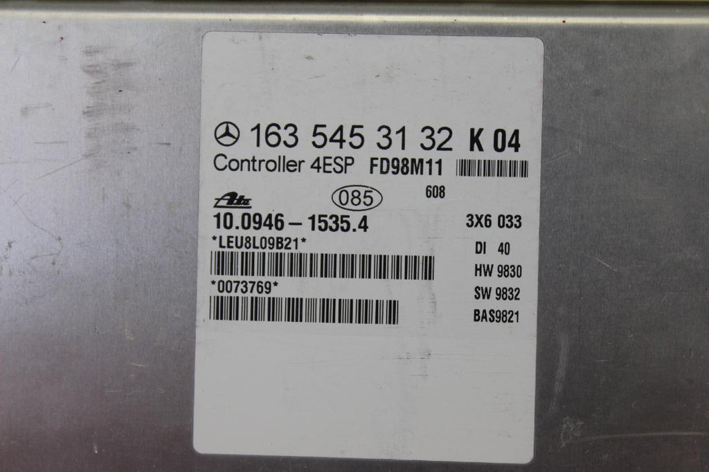 Ml320 Comfort Control Module Unit 1998-1999 Mercedes Benz Ml320 Esp Control Module Unit 163 545 31 32