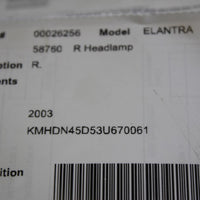 2004-2006 HYUNDAI ELANTRA PASSENGER SIDE FRONT HEADLIGHT LAMP - BIGGSMOTORING.COM