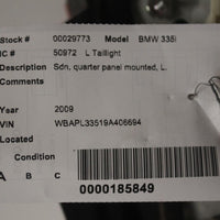 2009-2011 BMW 335I DRIVER LEFT SIDE REAR TAIL LIGHT 29773