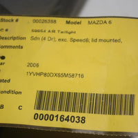 2006-2008 MAZDA 6 SEDAN PASSENGER SIDE TAIL LIGHT 26388 - BIGGSMOTORING.COM
