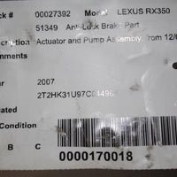 2007 LEXUS RX350 ANTI LOCK ABS BRAKE PUMP MODULE MODEL 44540-48140