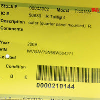 2009-2011 VW Tiguan Passenger Right Side Rear Tail Light 33309