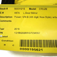 2016-2018 CHEVY CRUZE PASSENGER RIGHT SIDE POWER DOOR MIRROR BLACK 31215