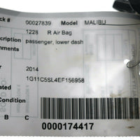 2013-2015 Chevy Malibu Passenger Right Side Dash Air Bag 27839