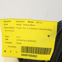 2011-2016 VW JETTA RIGHT PASSENGER POWER SIDE VIEW MIRROR