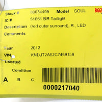 2010-2013 Kia Soul Passenger Right Side Rear Tail Light 34495