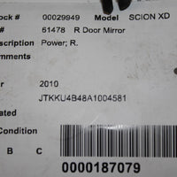 2008-2014 SCION XD PASSENGER RIGHT SIDE POWER DOOR MIRROR SILVER