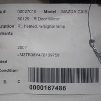 2007-2009 MAZDA CX-9 PASSENGER RIGHT SIDE POWER DOOR MIRROR BLACK