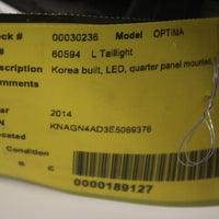 2014-2016 KIA OPTIMA HYBRID DRIVER LEFT SIDE REAR TAIL LIGHT 30236