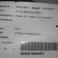 2005-2010 HONDA ODYSSEY  PASSENGER RIGHT SIDE POWER DOOR MIRROR BLACK Re#biggs - BIGGSMOTORING.COM