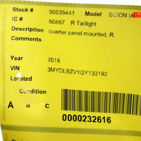 2016-2018 Scion IA Passenger Right Side Rear Tail Light 35441