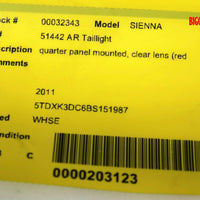 2011-2014 Toyota Sienna Passenger Right Side Rear Tail Light 32343