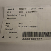 2003-2004 PONTIAC VIBE DRIVER LEFT SIDE POWER DOOR MIRROR BLACK 26404 - BIGGSMOTORING.COM