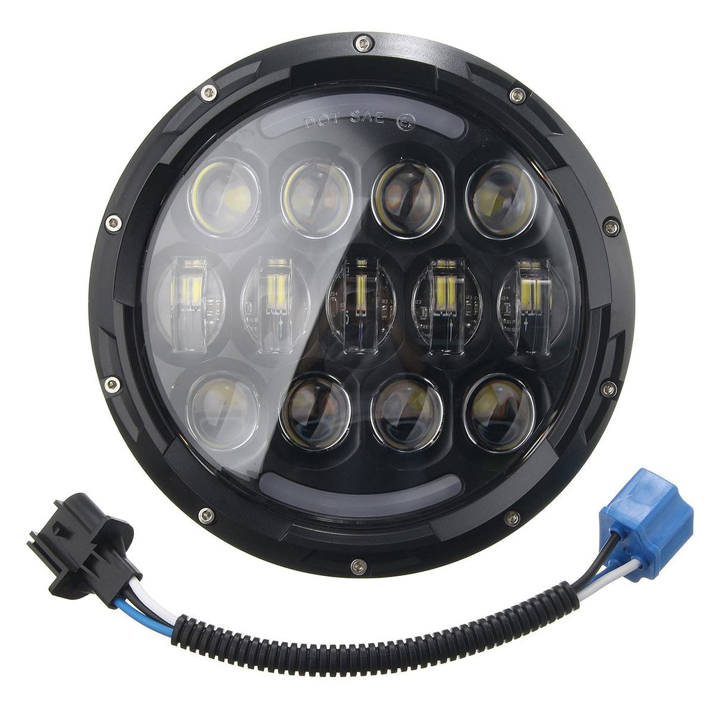 105W Led Front Headlight W/ H4 To H13 Adapter For Harley Davidson Softail Models 1991-2013 For Jeep High/Low Beam 5500Lm/3000Lm - BIGGSMOTORING.COM